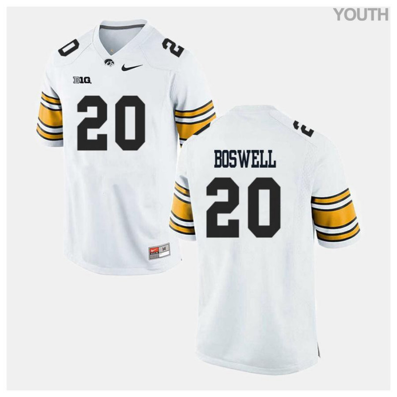 Youth Iowa Hawkeyes NCAA #20 Cedric Boswell White Authentic Nike Alumni Stitched College Football Jersey ED34W77QD